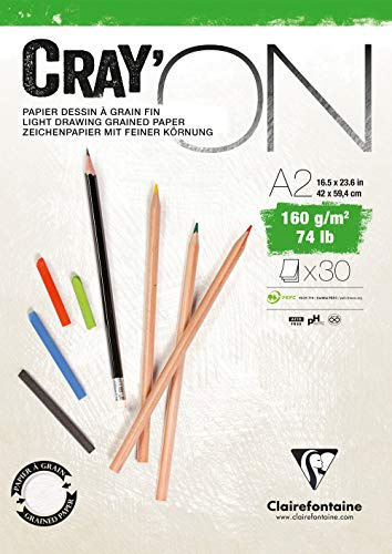 Clairefontaine 975028C Zeichenblock Cray’On (160 g, ideal für Trockentechnik, 30 Blatt, DIN A3, 29,7 x 42cm, kopfseitig geleimt) extra weiß