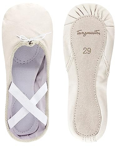 tanzmuster Ballettschuhe Mädchen und Damen - Sasha - Leder - ganze Ledersohle - Gr. 22-45 - Ballettschläppchen für Kinder und Erwachsene - Tanzschuhe fürs Ballett