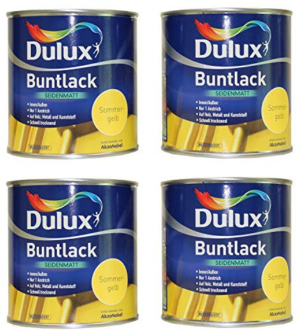 4 x 250ml Dulux Buntlack Seidenmatt innen/außen 1 L Farbwahl, Farbe:Sommergelb