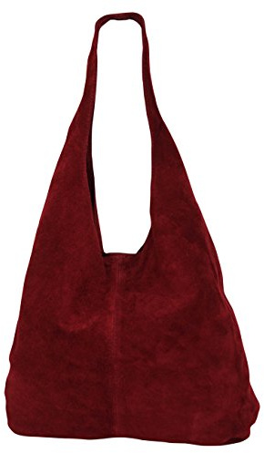 AMBRA Moda Damen Ledertasche Shopper Wildleder Handtasche Schultertasche Beuteltasche WL818 (Bordeaux)