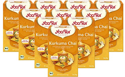 Yogi Tee 10x Kurkuma Chai Bio YOGI TEA® I leckere ayurvedische Gewürz-Tee-Mischung - perfekt geeignet für Goldene Milch I 170 Tee-Beutel - echte Bio-Qualität I Bio Chai Kurkuma Tee 10 Päckchen