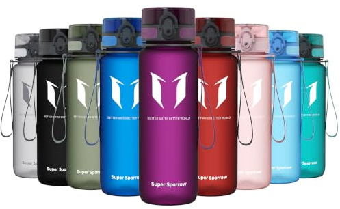 Sparrow Trinkflasche 500ml/750ml/1L - BPA-frei Tritan Wasserflasche 1-Klick | Sportflasche, Auslaufsicher, Leicht, Spülmaschinenfest, Flip Top Flaschen, Sport, Schule, Fitness, Gym, Büro, Reisen, Fahrrad