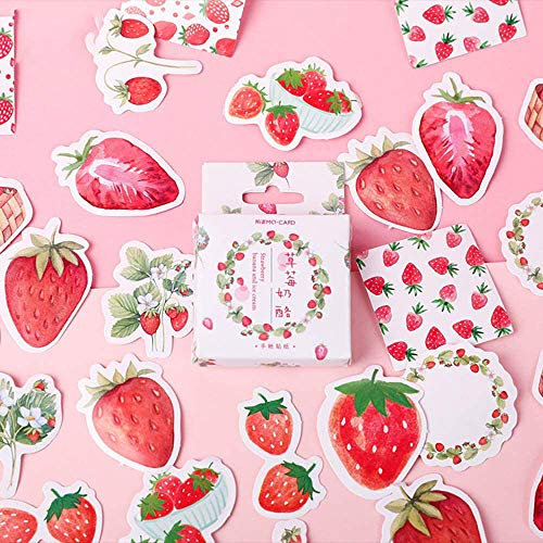 Mini Size Scrapbooks Stickers, 45pcs Doraking DIY Decoration Super Cute Stickers for Laptop Scrapbook Suitcase Diary Notebooks Album, Dimension Less 44mm, Including Repeat(Strawberry Cream)
