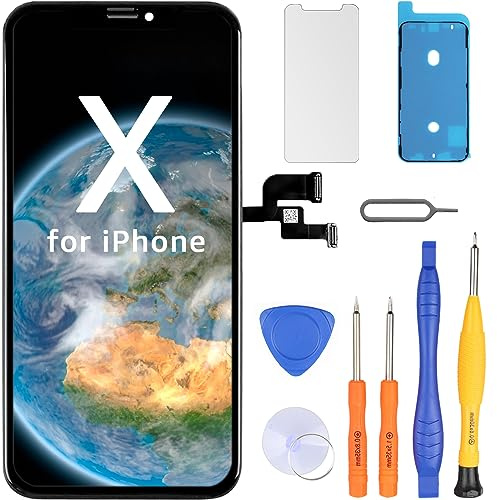 LL TRADER Pantalla para iPhone X LCD 5.8 y Kit de Reparación | Marco de Montaje para Digitalizador Táctil 3D Touch con Pantalla FHD, con Cinta Adhesiva Impermeable y Protector