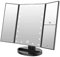 WEILY Miroir de Maquillage Lumineux, 1x / 2X / 3X Grossissement, Miroir à Trois Plis avec 21 Lumières LED, Interrupteur à Écran Tactile, Miroir de Table avec Batterie et USB Disponibles (Noir)