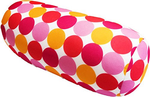 COVERBAGBCN - Rundes Relax Anti-Stress-Kissen | Entlastung für die Halswirbelsäule | Füllung mit kleinen Komfortperlen | Lycra-Stoff, weich im Griff | 35x15 cm (Rosa und Rote Punkte)