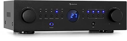 auna AMP-CD950 DG - Amplificador Digital, Multicanal, 4 Salidas estéreo, Potencia Salida 8 x 100 W RMS, Entrada óptica, Bluetooth, AUX, CD/DVD, MP3, Procesador Digital de señales, LED, Negro