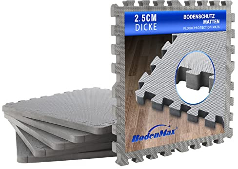 Premium Bodenschutzmatte Fitness – 2,5 cm dick, stabil & kombinierbar | Sportmatte, Puzzlematte, Trainingsmatte | 6, 12, 18 Teile | Home-Gym & Pool