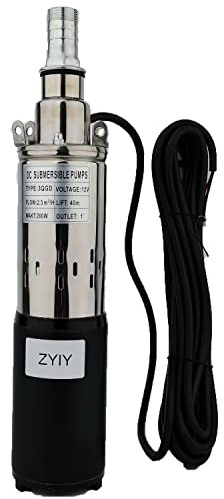 ZYIY Deep Well Submersible Pump, 12V 200W DC Solar Energy Deep Well Pump 3 Stainless Steel 1 Bore Pump, High Lifting Power, 130ft Pressure Well Water Pumps for Home, Industrial,