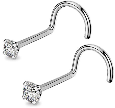 OUFER 20G 0.8mm 2stk Titan Nasenpiercing Ring Nasenring S Form Heart CZ Nasen Piercing Nase Nostril Twist Stecker Dünn Nasenstecker Nasenspirale Schmuck Nose Ring Screw 2mm Jewellery Women