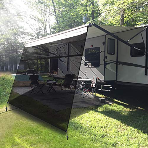 EXCELFU RV Awning Sun Shade Screen with Zipper Sunshade 17' x 9' - Fit for 18' Awning - Black Mesh UV Blocker Complete Kit