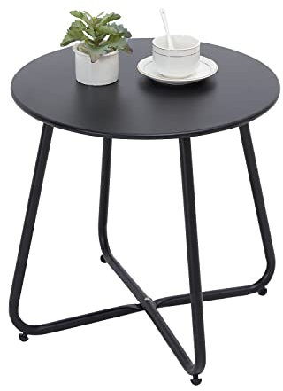 Fokebel Beistelltisch, Kleiner Beistelltisch Metall, Garten Rund, Couchtish & Kaffeetisch mit Verstellbarer Tischbeine (Schwarz, Ø 45x45H cm)