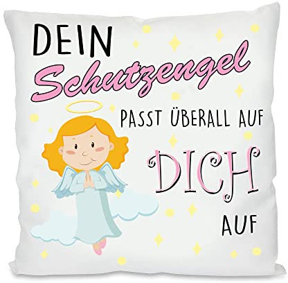 Blickfang Dein Schutzengel passt Immer auf Dich auf| Geschenk Kissen Fotokissen | Motivkissen | bedrucktes Kissen | Baumwolle | Kissen | Kuschelkissen (mit Kissenfüllung, Rosa)