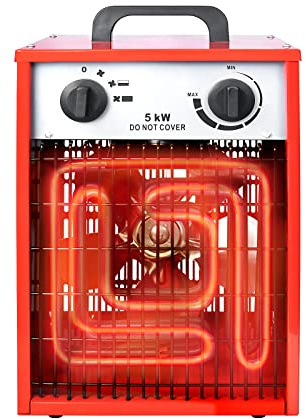 LZQ Elektroheizer Elektrisch Heizlüfter Bauheizer Elektroheizer 5 KW Mehrstufen-Temperaturregelung mit Thermostat Überhitzungsschutz