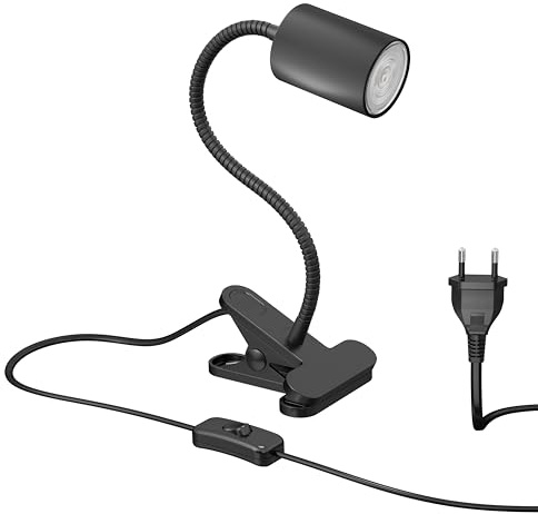ledscom.de Klemmleuchte WAIKA Schwanenhals und Schalter schwarz matt + GU10 LED, PAR16, warmweiß, 6,05W, 374lm, 70°, 3-Stufen-Dimmer