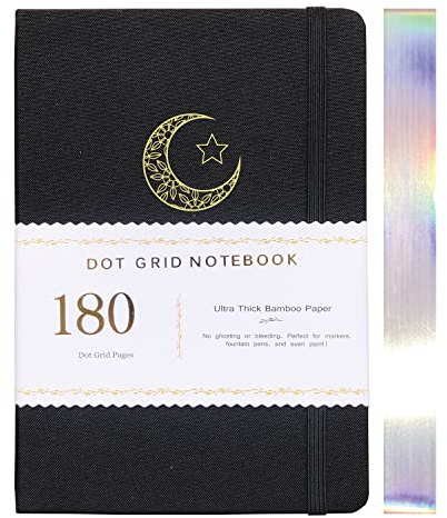 BUKE Dotted Journal,A5 Dot Grid Notebook, MOON, 180gsm Bamboo Paper, Waterproof Fabric Hardcover, 160 Dot Grid Pages, 5.7 * 8.2 inch Drawing BUJO(BKF-11)