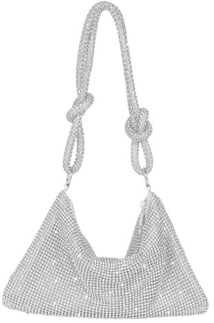 UBORSE Damen Abendtasche Clutch Umhängetasche Klein Pailletten Handtasche Schultertasche Kette Tasche für Hochzeit Party Disko - Silber