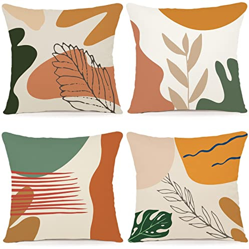 ZWJD Kissenbezug 40x40 4er Set Outdoor Kissen Dekokissen Leinen Kissenhülle Kissenbezüge Geometrische Muster Kissenhüllen für Sofa Wohnzimmer Zierkissen 40x40 A048-16
