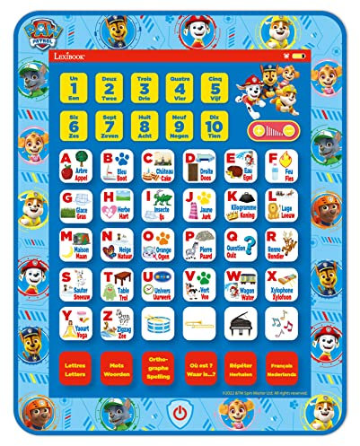 Lexibook, La Pat' Patrouille, Tablette éducative bilingue, Jouet pour Apprendre Les Lettres Chiffres vocabulaire et Musique, Langues Français / Néerlandais, Bleu, JCPAD002PAi10