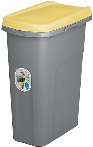 HomeCentre Lift Top 25 Waste Bin Slim Plastic Kitchen Recycling Yellow-Grey