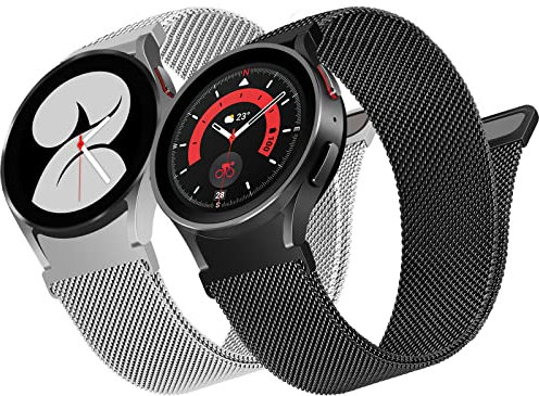 Keine Lücke Edelstahl Armband für Samsung Galaxy Watch 6/5/4, 40mm-47mm, Mesh Metall Armband, Silber/Schwarz