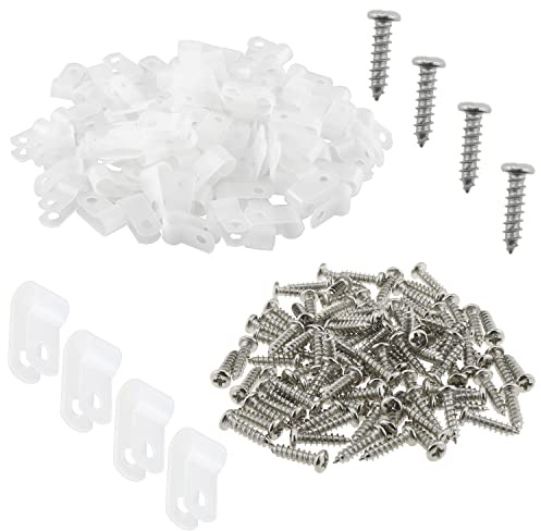 R-Type Clip DGZZI 100PCS 1/4 Inch Rope Light P-Style Mounting Cable Clamps,White Nylon R-Type Cord Fastener Clips with 100PCS M4x16 Screws for Wire Management