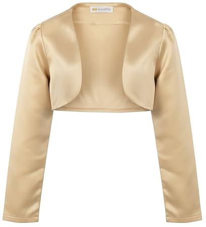 BOLEROSE Girls Satin Long Sleeve Bolero, Gold, 9-10 Years