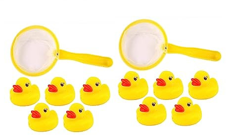 Mini Rubber Ducks Bath Toy Set 10 Ducks 2 Fishing Nets Kids Water Play Gift Fun Water Games for Kids, Perfect for Summer Paddling Pools and Baby Showers