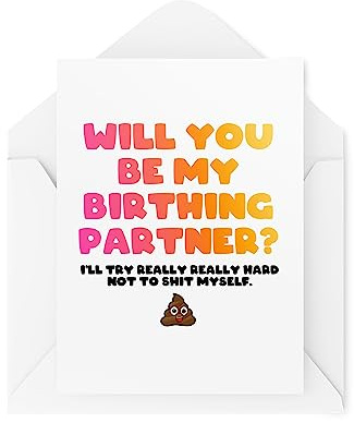 Tongue in Peach Geburtspartner-Karte – Will You Be My Birthing Partner – Try Not to Sh*t Myself – Lustige Karte für Geburtstagspartner – Geburtskarte – CBH1695