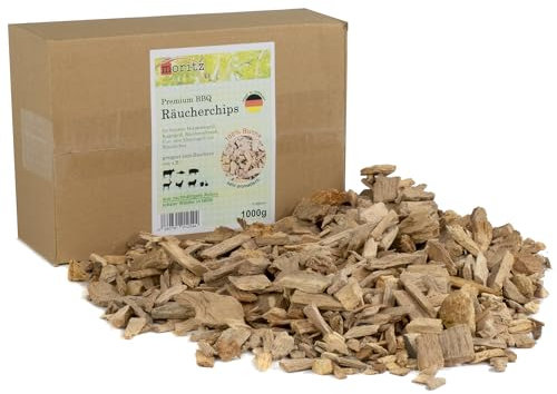 Moritz 1000 g di trucioli di affumicatura per barbecue, 100% faggio, 7 – 30 mm, aroma intenso, per barbecue, affumicatore a sfera, barbecue a gas