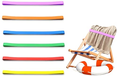 Lot de 6 bandes de serviette de plage, 89,9 cm, clips élastiques en silicone pour fixer les serviettes de chaise de plage et les essentiels de croisière (6)