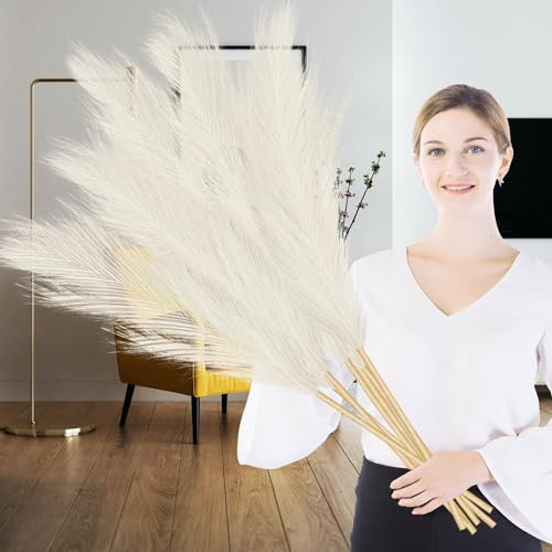 Lighterday Erba della pampa artificiale, 110 cm, grande, erba della pampa essiccata, alta erba della pampa, per pavimenti, soffici e sintetici, per matrimoni, soggiorno, camera da letto, decorazione