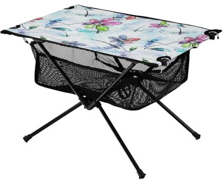 FRODOTGV Tablett Tisch Federn Libelle Blume Heavy Duty Outdoor Grill Tisch mit Tragetasche für BBQ Camp Küche