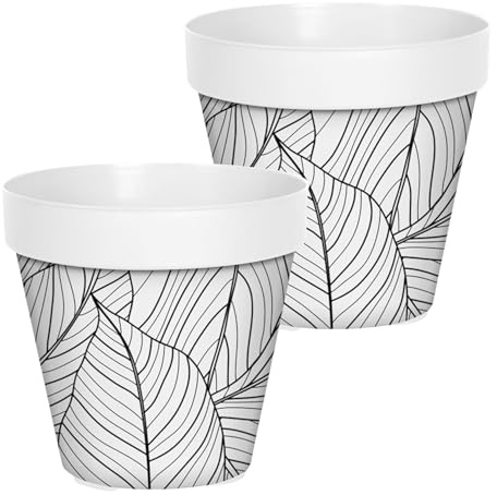 TIENDA EURASIA - Pack 2 Macetas Decorativas de Interior, Material de Plástico Resistente, Diseños Modernos y Originales (Ø15 cm x 14,5 cm, Blanco)