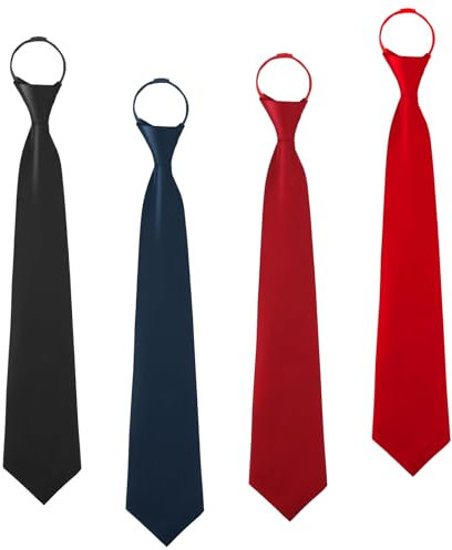 LEOEASIY 4 Stück Krawatte mit Gummizug Schlips Schlips Herren Schwarze Krawatte Herren Verstellbarer Sicherheitsgürtel Gummiband Hochzeitskrawatte Trauerkrawatte Schwarz Marineblau Rot Burgunderrot