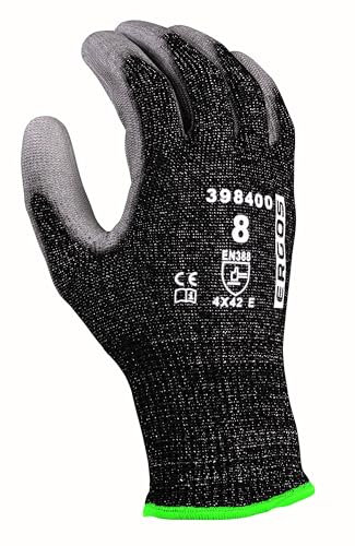 Ergos Gants De Sécurité Contre Les Coupures |10 Paires | Protège Contre Les Risques Très Élevés De Coupure Niveau F | Durée De Vie Supérieure | Taille 6-12 | Noir/Gris | Certifié CE