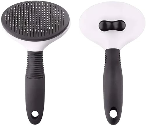 Pet Grooming Brush Self-Cleaning- Slicker Brush for Dogs & Cats, Deshedding Tool for All Hair Types, Shedding Massage Clean Tangled Tool (Grey)