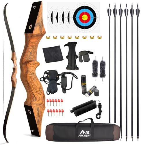 60 Schwarzer Jäger Original Recurve Bogen Set Amerikanischer Jagd-Langbogen Bogenschießen Holzbogen 20-60lbs Rechts/Linkshänder für Bogenschießen Jagd Schießen Praxis (Linke Hand Set orange, 25Ibs)