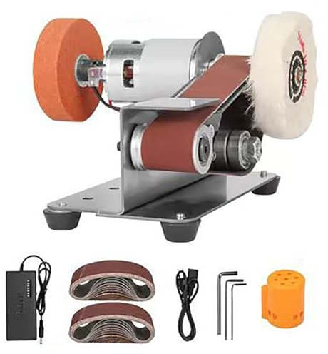SNBGRYE Mini Belt Sander, 15° Electric Benchtop Sander, 7 Speed/Low Noise, Metal Jewelry Polishing Grinder, Support Forward And Reverse, With 20 Sanding Belts (120-1000 Grit)