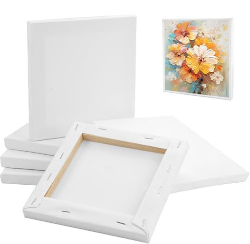 6 Stück Leinwand Zum Bemalen, 15 x 15 cm Baumwolle, Weiß Mini Keilrahmen für Bastler Künstler, Geeignet für Acryl und Ölgemälde