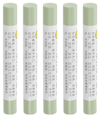 QUARKZMAN Bastoncini Riparazioni Mobili, 5pz - Stick Cera per Legno, Pennarelli per Ritocchi per Mobili - per Graffi, Fori, Tavoli, Scrivanie, Pavimenti Legno, Miscela Olio Verde