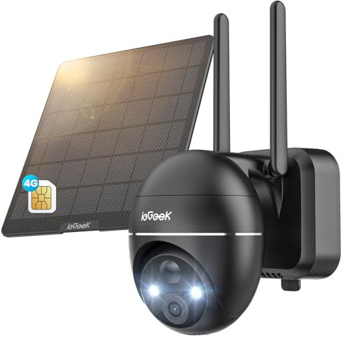 ieGeek 4G/3G LTE Cámara Vigilancia Exterior Solar Inalámbrica, 2K IP Cámara con Batería 10000mAh, PTZ 355°＆120°, Incluye Tarjeta SIM y Tráfico de Prueba, Visión Nocturna Color, Detección Humana PIR