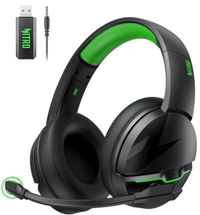 acer Auriculares inalámbricos duales para juegos con micrófono para PS5, PS4, PC, móvil, interruptor: 2,4 GHz inalámbrico + Bluetooth, batería de 100 H, controladores de 50 mm, color verde