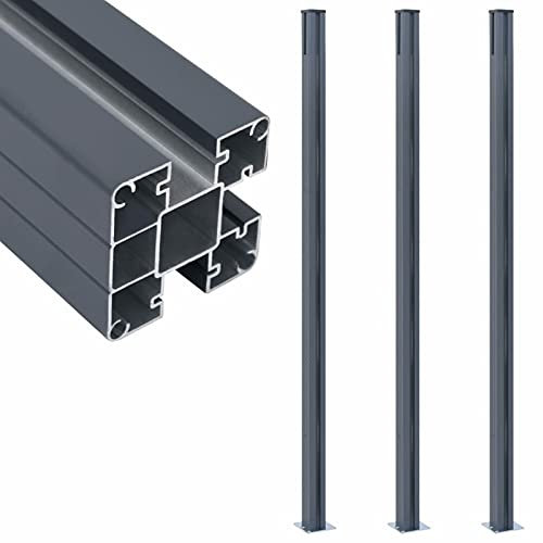 qohoio Poteaux de clôture 3 pcs Gris foncé 185 cm Aluminium,Barriere Jardin Exterieur,Barriere Jardin,Portillon Grillage