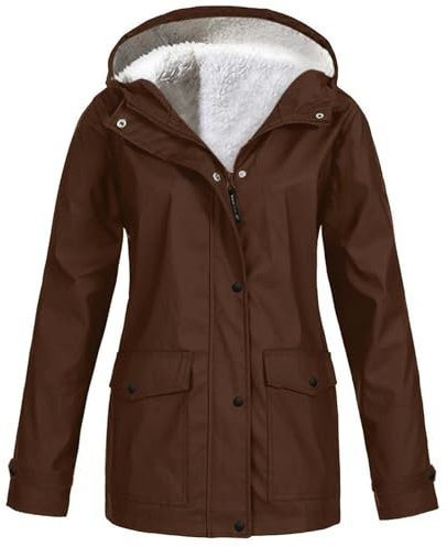 Hiking Jacket Women's Waterproof Breathable Ski Jackets for Women Padded Jacket Casual Plain Hooded Jacket Slim Fit Sports Jacket Autumn Winter Jacket Coat Transition Outdoor Jacket, brown, 4XL