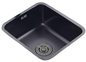 304 Edelstahl Spülbecken Klein Spüle Rechtecke Küchenspülen Küche Edelstahlspüle 1 Becken Schwarz mit Abflussrohr Einbauart: Einbau von Oben und Unterbau (34x31x19cm)