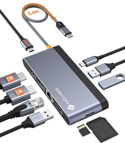 10-in-1 USB C Docking Station Dual Monitor, Single 8K@30Hz, Dual 4K@60Hz HDMI, 100W PD, 1Gbps Ethernet, USB-C & USB-A Ports, 104MB/s SD/TF Card Reader, Perfect Laptop Docking Station for Windows & Mac