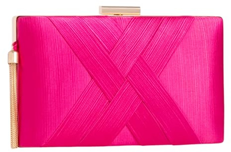 A2ZUKFASHION Pochette da donna in raso, da sera, in seta, per matrimoni, feste, serate, Fucsia