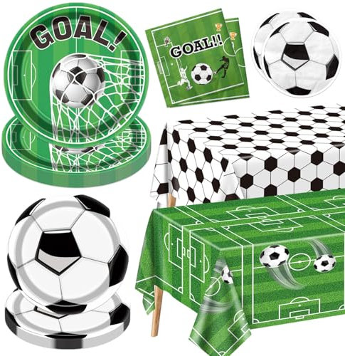 Decorazioni per feste di calcio per 20 ospiti, include piatti da calcio, tovaglioli, tovaglie per feste di compleanno per ragazzi Decorazioni per feste a tema sportive Evento di calcio
