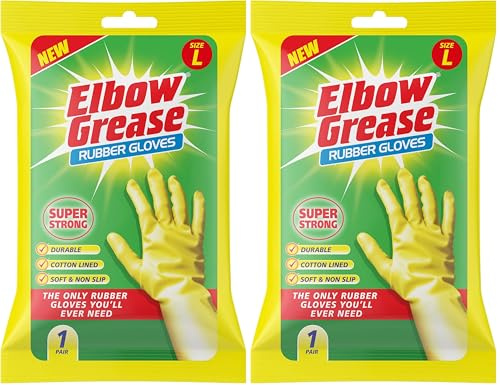 Elbow Grease Rubber Gloves Cotton Lined Extra Strong Non-Slip Size Large, Eg26 (Pack of 2)